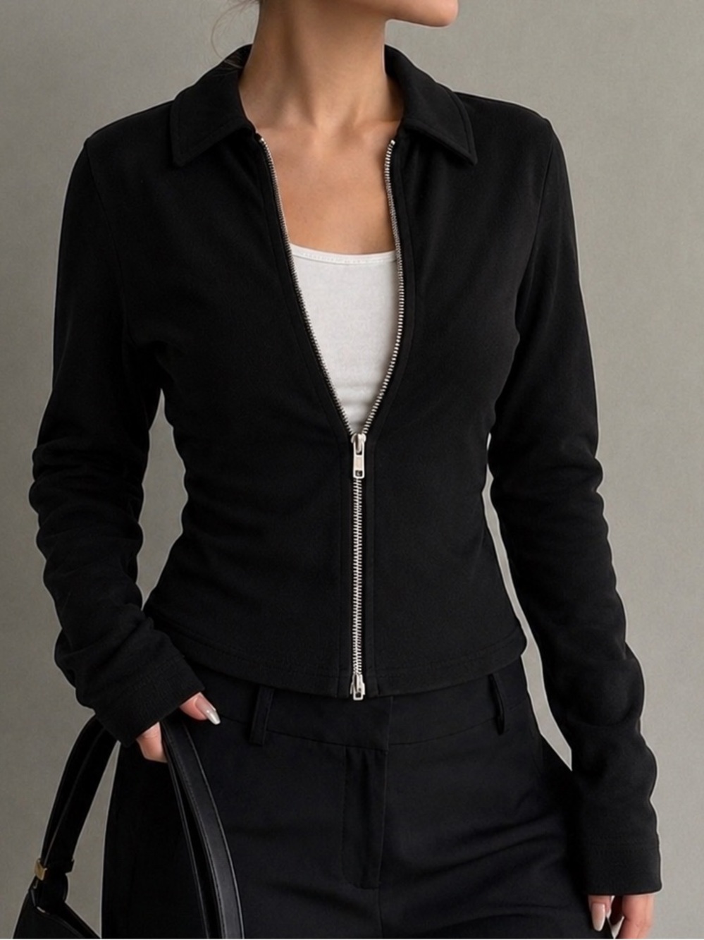 Chic Black Zip-Front Jacket